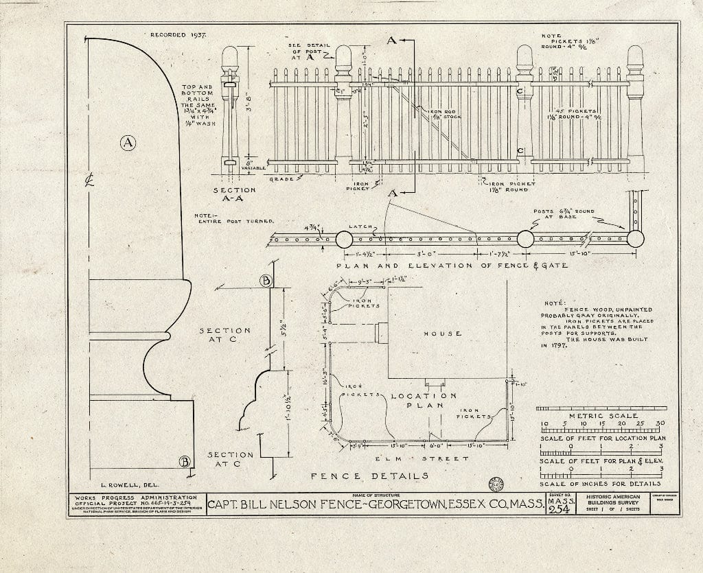 Blueprint HABS Mass,5-GEOTO,4A- (Sheet 1 of 1) - Captain Bill Nelson Fence, 8 Elm Street, Georgetown, Essex County, MA