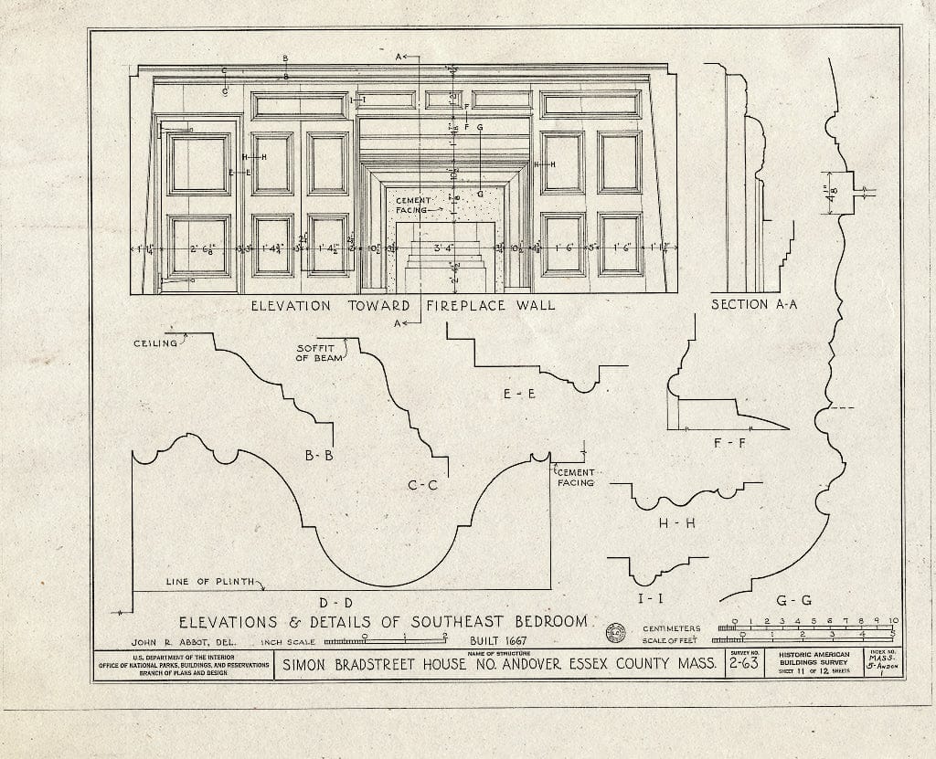 Blueprint HABS Mass,5-Andon,1- (Sheet 11 of 12) - Governor Simon Bradstreet House, 159 Osgood Street, North Andover, Essex County, MA