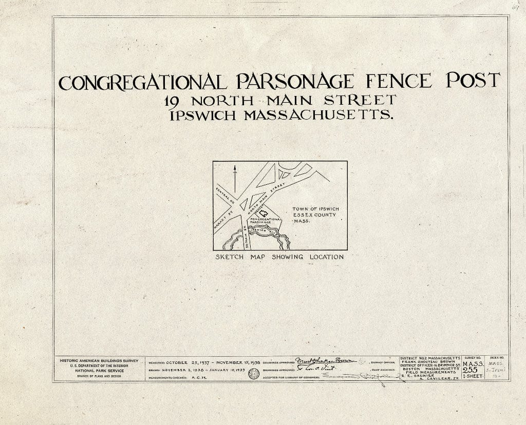 Blueprint HABS Mass,5-IPSWI,10- (Sheet 0 of 1) - Congregational Parsonage Fencepost, 19 North Main Street, Ipswich, Essex County, MA