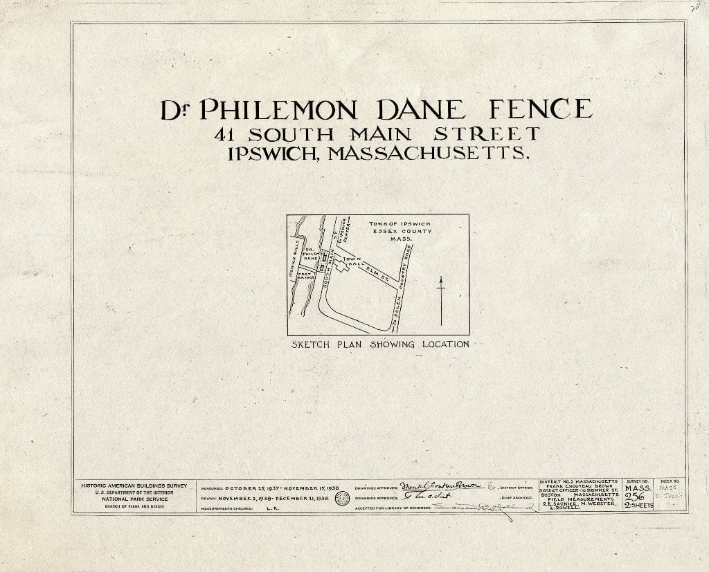 Blueprint HABS Mass,5-IPSWI,11- (Sheet 0 of 2) - Dr. Philemon Dane Fence, 41 South Main Street, Ipswich, Essex County, MA