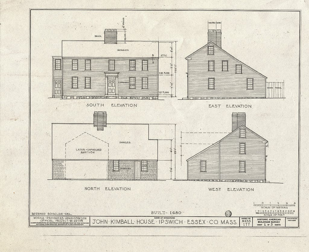 Blueprint HABS Mass,5-IPSWI,9- (Sheet 2 of 5) - John Kimball House, 75 High Street, Ipswich, Essex County, MA