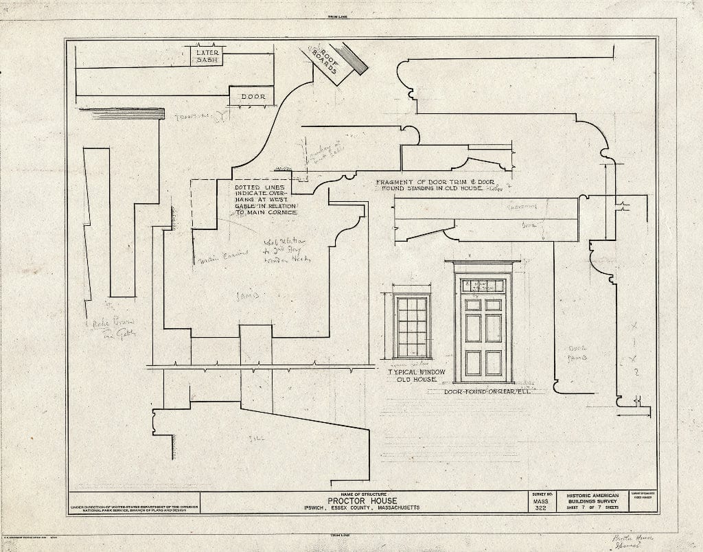 Blueprint HABS Mass,5-IPSWI,13- (Sheet 7 of 7) - Proctor House, Jeffrey's Neck Road (Moved from South Main Street, abutting Choate Bridge), Ipswich, Essex County, MA
