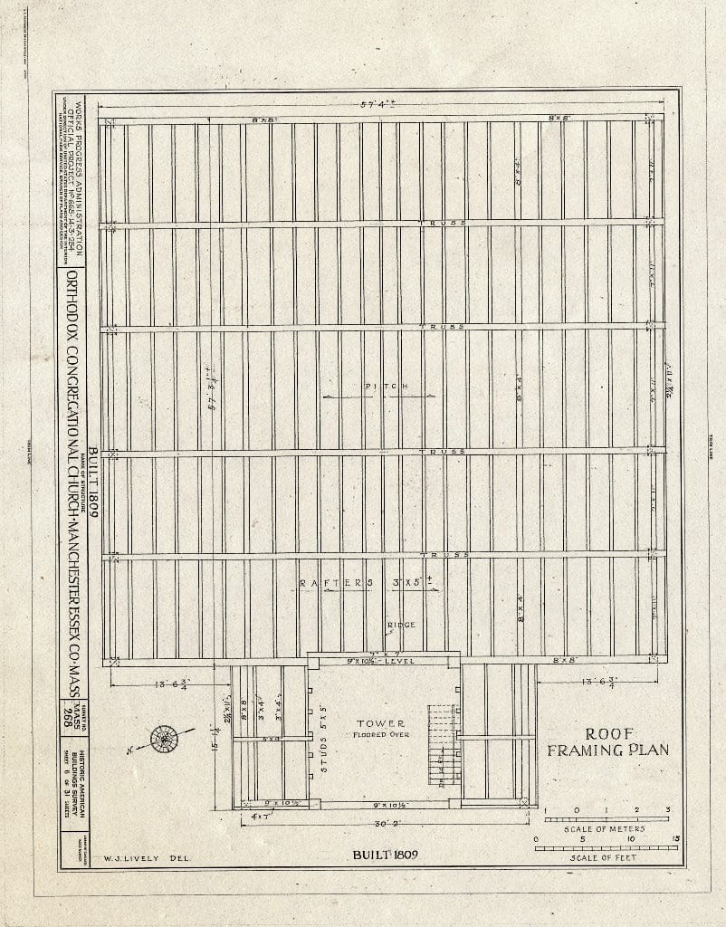 Blueprint HABS Mass,5-MANCH,1- (Sheet 6 of 31) - Orthodox Congregational Church, Central & Church Streets, Manchester, Essex County, MA