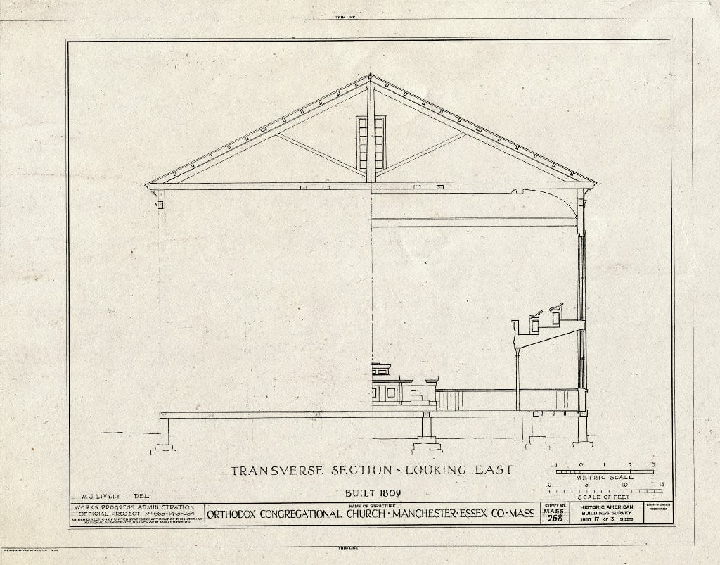 Blueprint HABS Mass,5-MANCH,1- (Sheet 17 of 31) - Orthodox Congregational Church, Central & Church Streets, Manchester, Essex County, MA