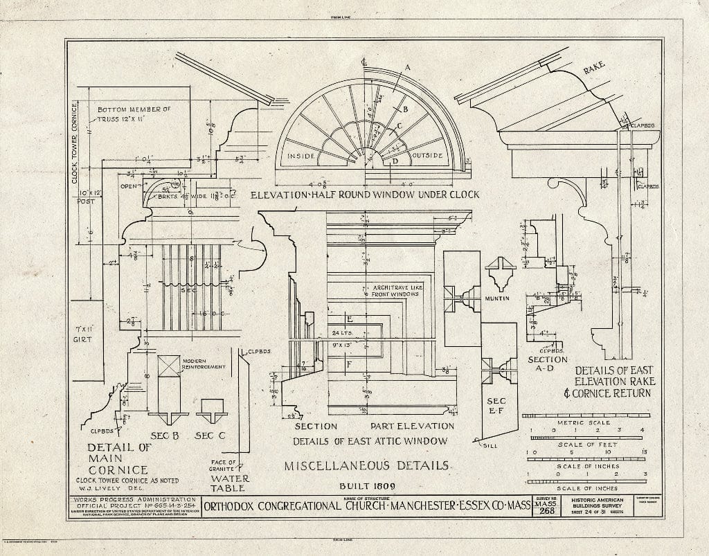 Blueprint HABS Mass,5-MANCH,1- (Sheet 24 of 31) - Orthodox Congregational Church, Central & Church Streets, Manchester, Essex County, MA
