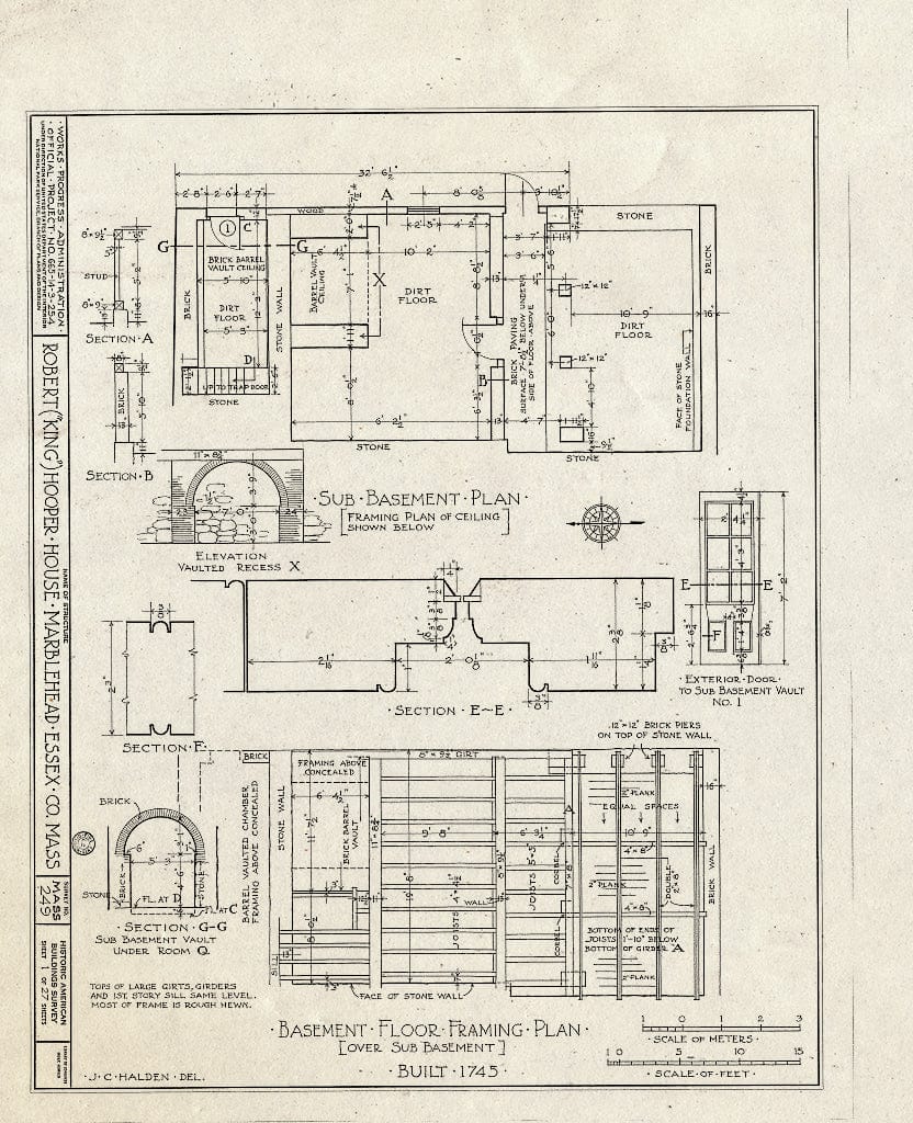 Blueprint HABS Mass,5-MARB,53- (Sheet 1 of 27) - Robert Hooper House, 8 Hooper Street, Marblehead, Essex County, MA