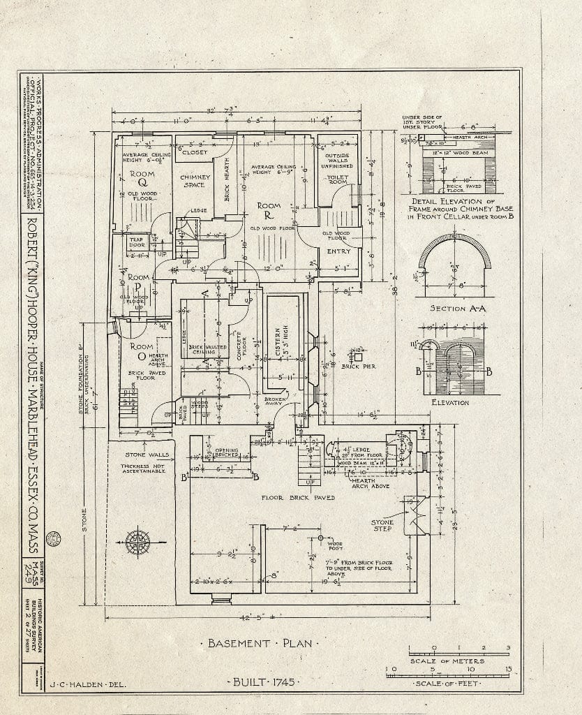 Blueprint HABS Mass,5-MARB,53- (Sheet 2 of 27) - Robert Hooper House, 8 Hooper Street, Marblehead, Essex County, MA
