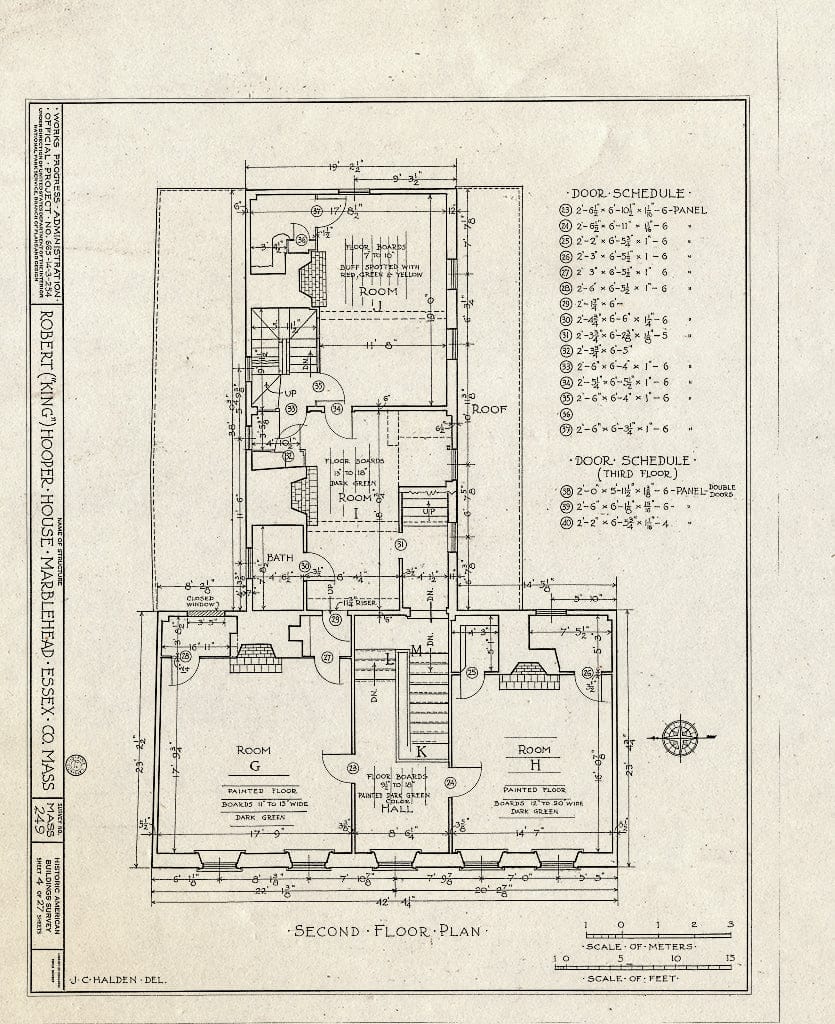 Blueprint HABS Mass,5-MARB,53- (Sheet 4 of 27) - Robert Hooper House, 8 Hooper Street, Marblehead, Essex County, MA