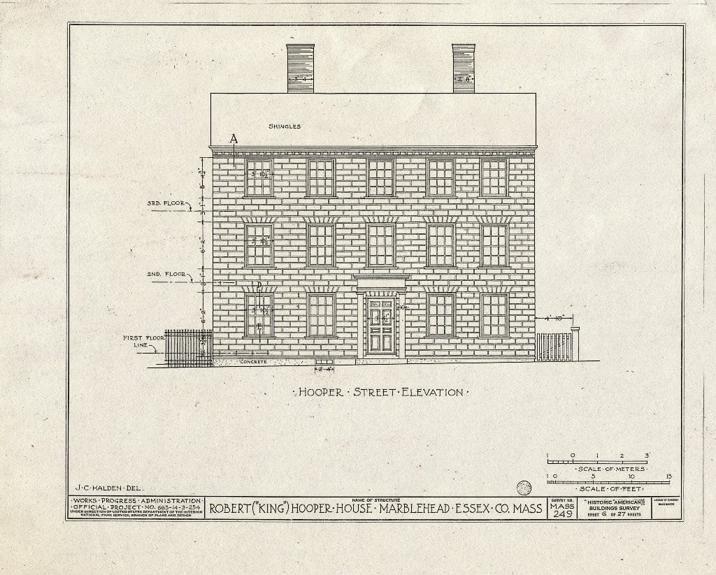 Blueprint HABS Mass,5-MARB,53- (Sheet 6 of 27) - Robert Hooper House, 8 Hooper Street, Marblehead, Essex County, MA
