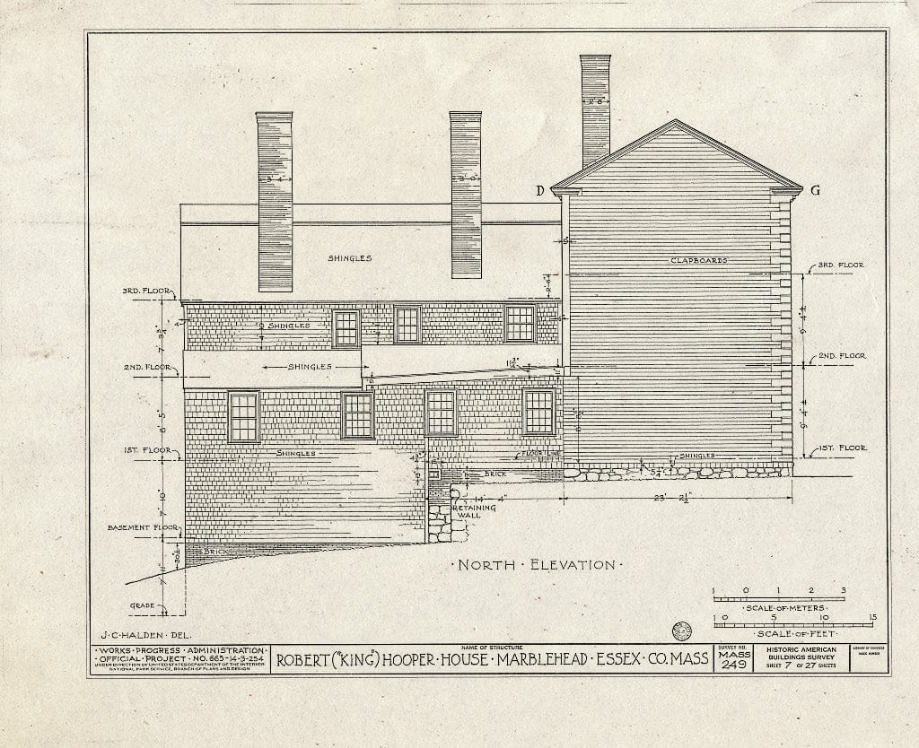 Blueprint HABS Mass,5-MARB,53- (Sheet 7 of 27) - Robert Hooper House, 8 Hooper Street, Marblehead, Essex County, MA