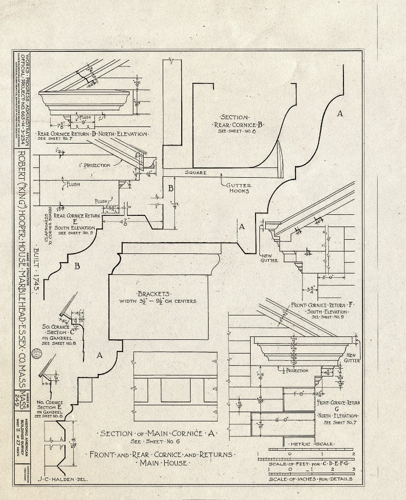 Blueprint HABS Mass,5-MARB,53- (Sheet 11 of 27) - Robert Hooper House, 8 Hooper Street, Marblehead, Essex County, MA