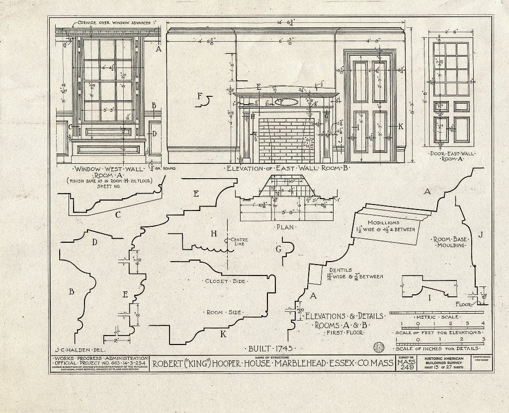 Blueprint HABS Mass,5-MARB,53- (Sheet 15 of 27) - Robert Hooper House, 8 Hooper Street, Marblehead, Essex County, MA