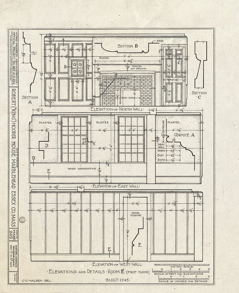 Blueprint HABS Mass,5-MARB,53- (Sheet 17 of 27) - Robert Hooper House, 8 Hooper Street, Marblehead, Essex County, MA