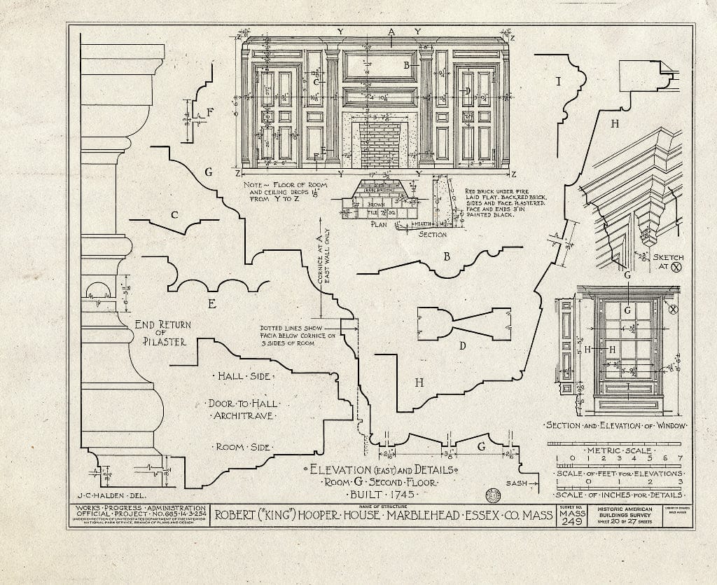 Blueprint HABS Mass,5-MARB,53- (Sheet 20 of 27) - Robert Hooper House, 8 Hooper Street, Marblehead, Essex County, MA