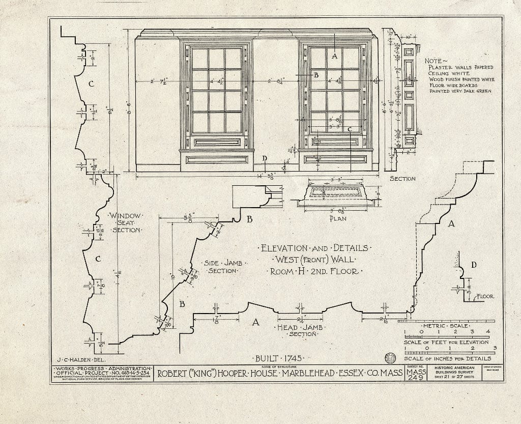 Blueprint HABS Mass,5-MARB,53- (Sheet 21 of 27) - Robert Hooper House, 8 Hooper Street, Marblehead, Essex County, MA