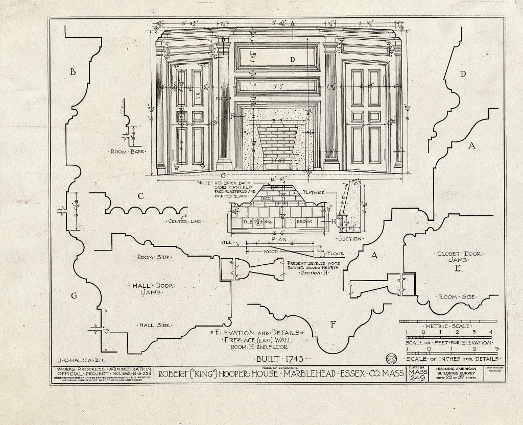 Blueprint HABS Mass,5-MARB,53- (Sheet 22 of 27) - Robert Hooper House, 8 Hooper Street, Marblehead, Essex County, MA