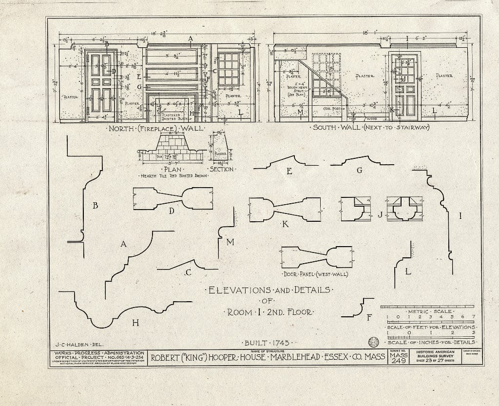 Blueprint HABS Mass,5-MARB,53- (Sheet 23 of 27) - Robert Hooper House, 8 Hooper Street, Marblehead, Essex County, MA