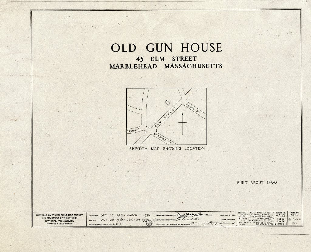 Blueprint HABS Mass,5-MARB,52- (Sheet 0 of 3) - Old Gun House, 45 Elm Street, Marblehead, Essex County, MA