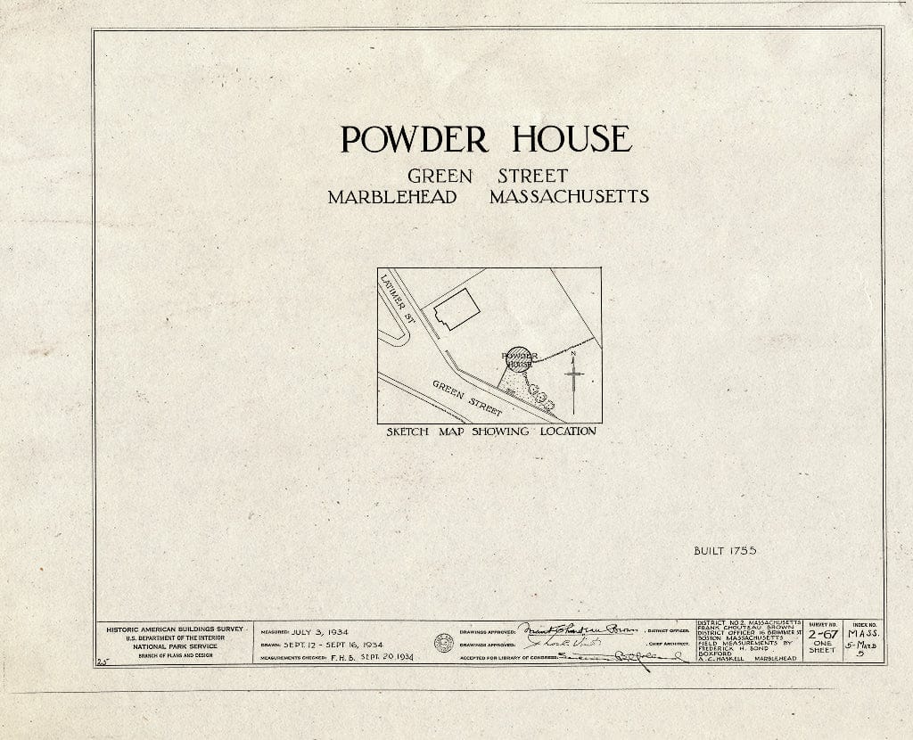 Blueprint HABS Mass,5-MARB,5- (Sheet 0 of 1) - Powder House, Green Street, Marblehead, Essex County, MA