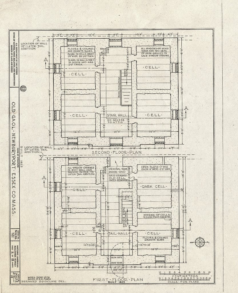 Blueprint HABS Mass,5-NEWBP,19- (Sheet 2 of 12) - Gaol, Gaoler's House & Barn, Auburn & Vernon Streets, Newburyport, Essex County, MA