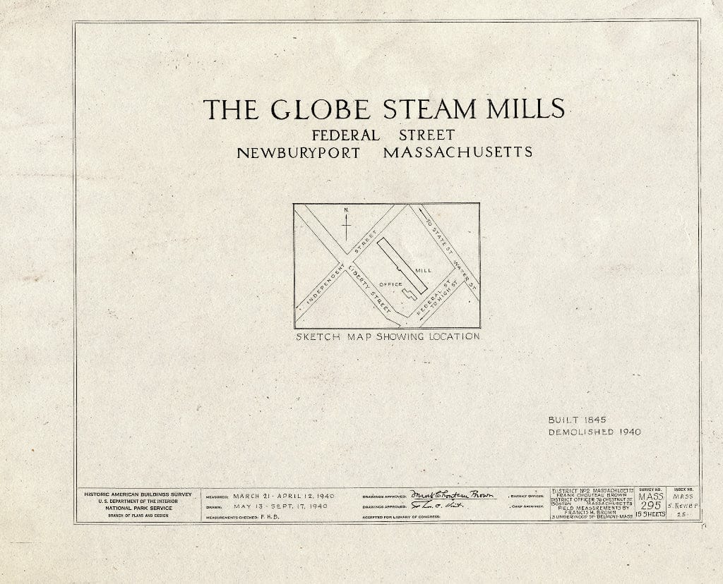 Blueprint HABS Mass,5-NEWBP,25- (Sheet 0 of 15) - Globe Steam Mills, Federal Street, Newburyport, Essex County, MA