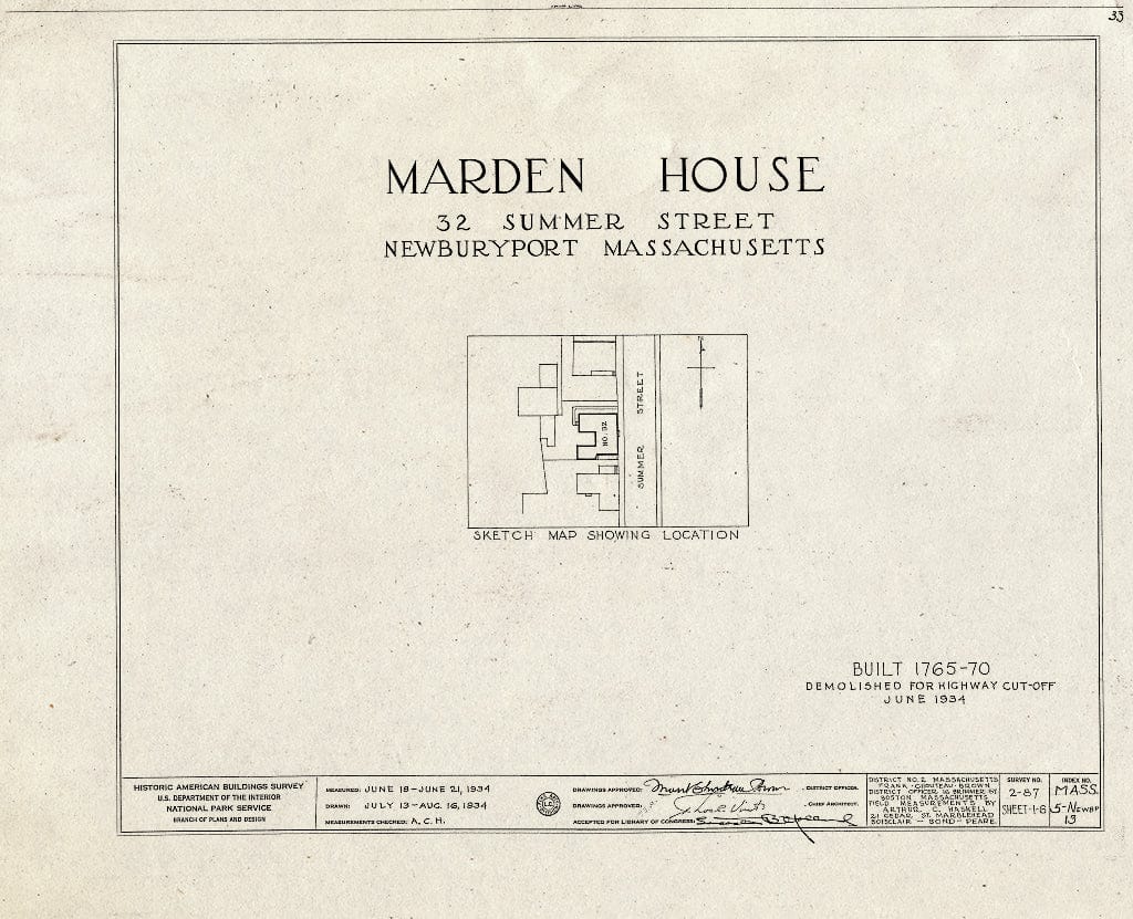 Blueprint HABS Mass,5-NEWBP,13- (Sheet 0 of 6) - Marden House, 32 Summer Street, Newburyport, Essex County, MA