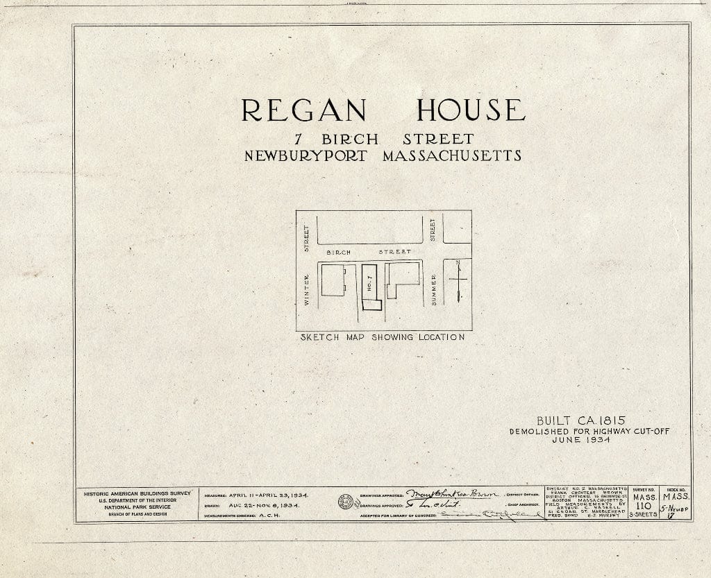 Blueprint HABS Mass,5-NEWBP,17- (Sheet 0 of 3) - Regan House, 7 Birch Street, Newburyport, Essex County, MA