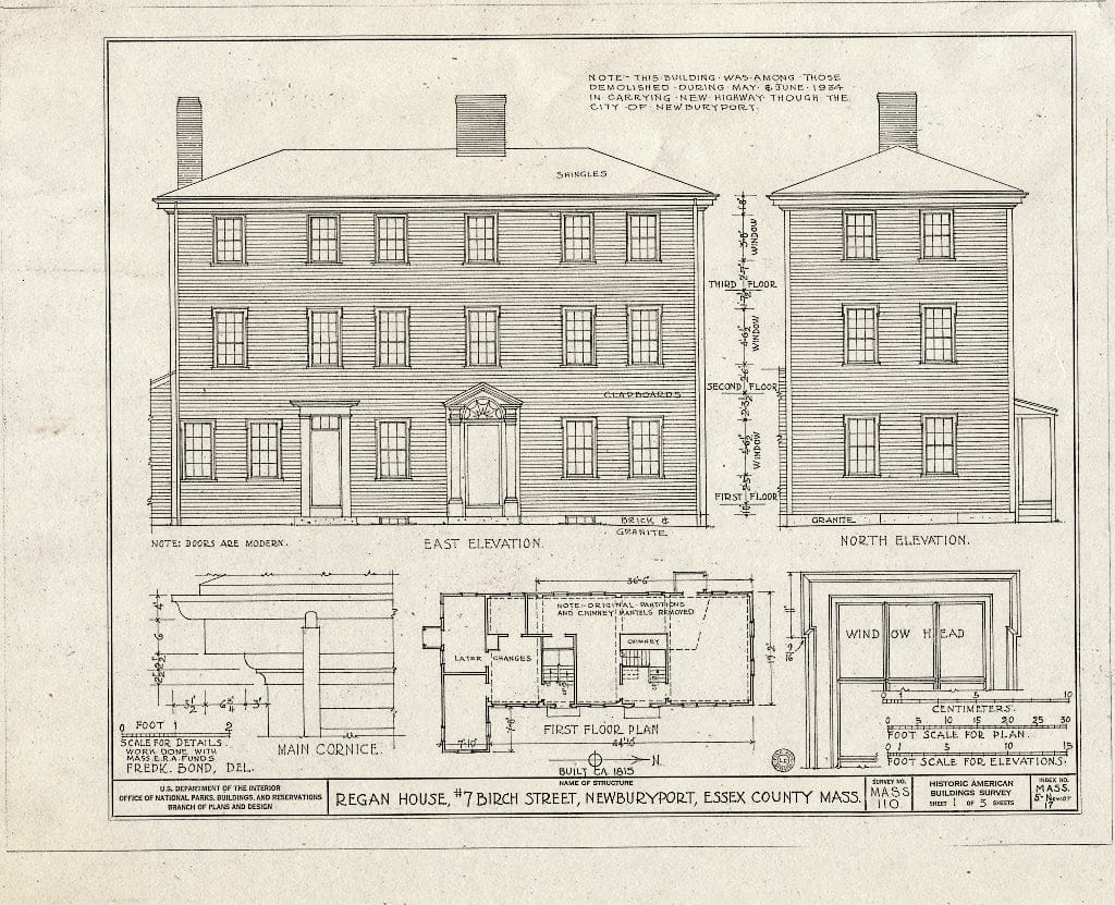 Blueprint HABS Mass,5-NEWBP,17- (Sheet 1 of 3) - Regan House, 7 Birch Street, Newburyport, Essex County, MA