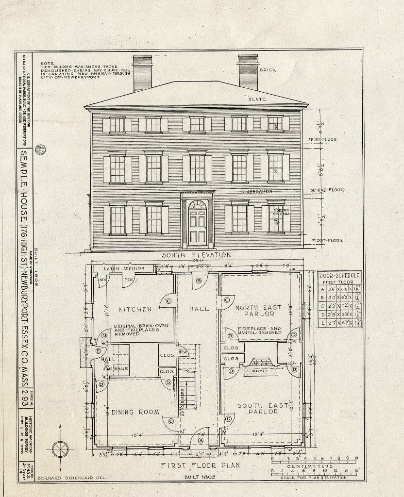 Blueprint HABS Mass,5-NEWBP,14- (Sheet 1 of 6) - Semple House, 176 High Street, Newburyport, Essex County, MA