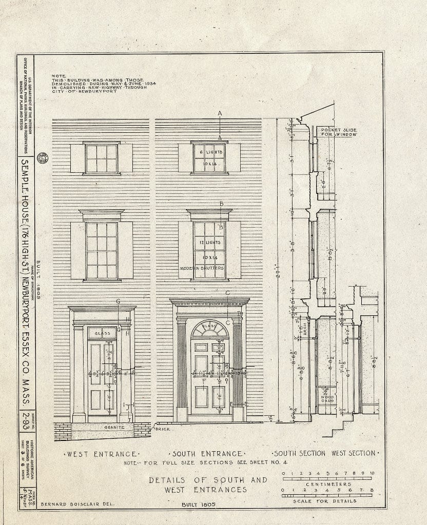 Blueprint HABS Mass,5-NEWBP,14- (Sheet 3 of 6) - Semple House, 176 High Street, Newburyport, Essex County, MA