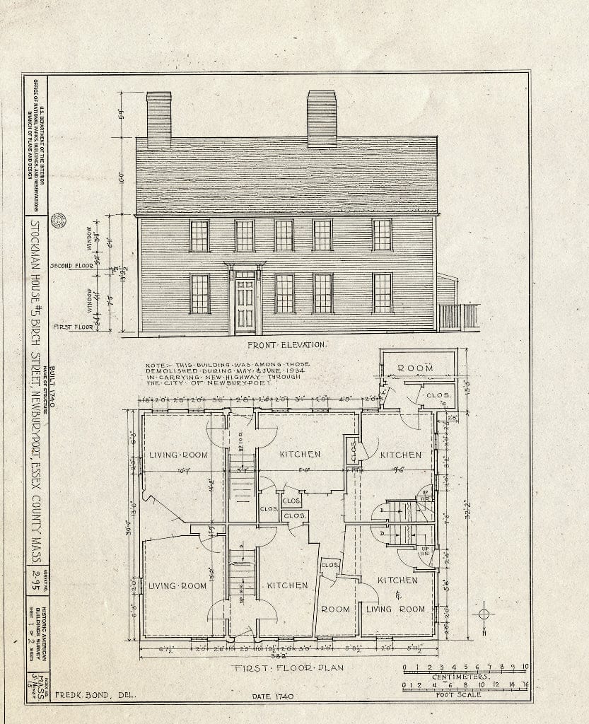 Blueprint HABS Mass,5-NEWBP,15- (Sheet 1 of 2) - Stockman House, 5 Birch Street, Newburyport, Essex County, MA
