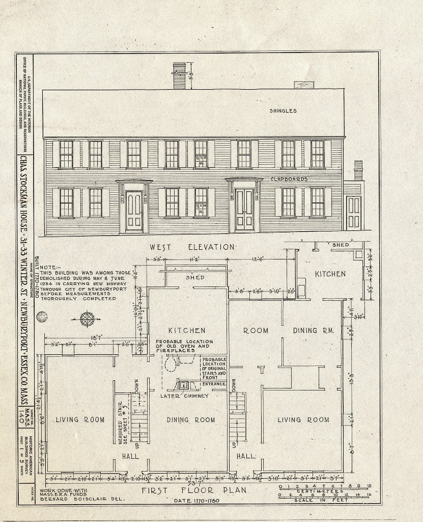 Blueprint HABS Mass,5-NEWBP,21- (Sheet 1 of 5) - Charles Stockman House, 31-33 Winter Street, Newburyport, Essex County, MA