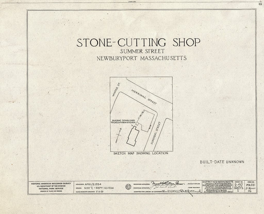 Blueprint HABS Mass,5-NEWBP,16- (Sheet 0 of 1) - Stonecutting Shop, 2 Summer Street, Newburyport, Essex County, MA