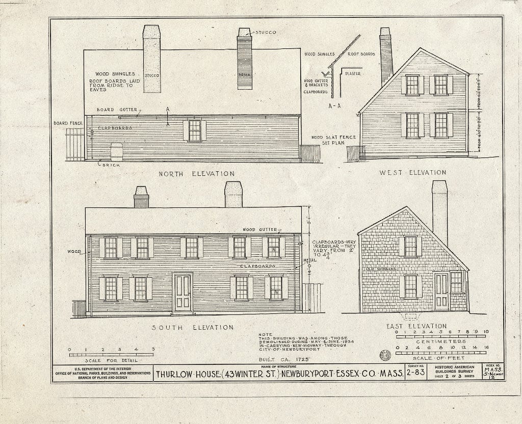 Blueprint HABS Mass,5-NEWBP,12- (Sheet 2 of 3) - Thurlow House, 43 Winter Street, Newburyport, Essex County, MA