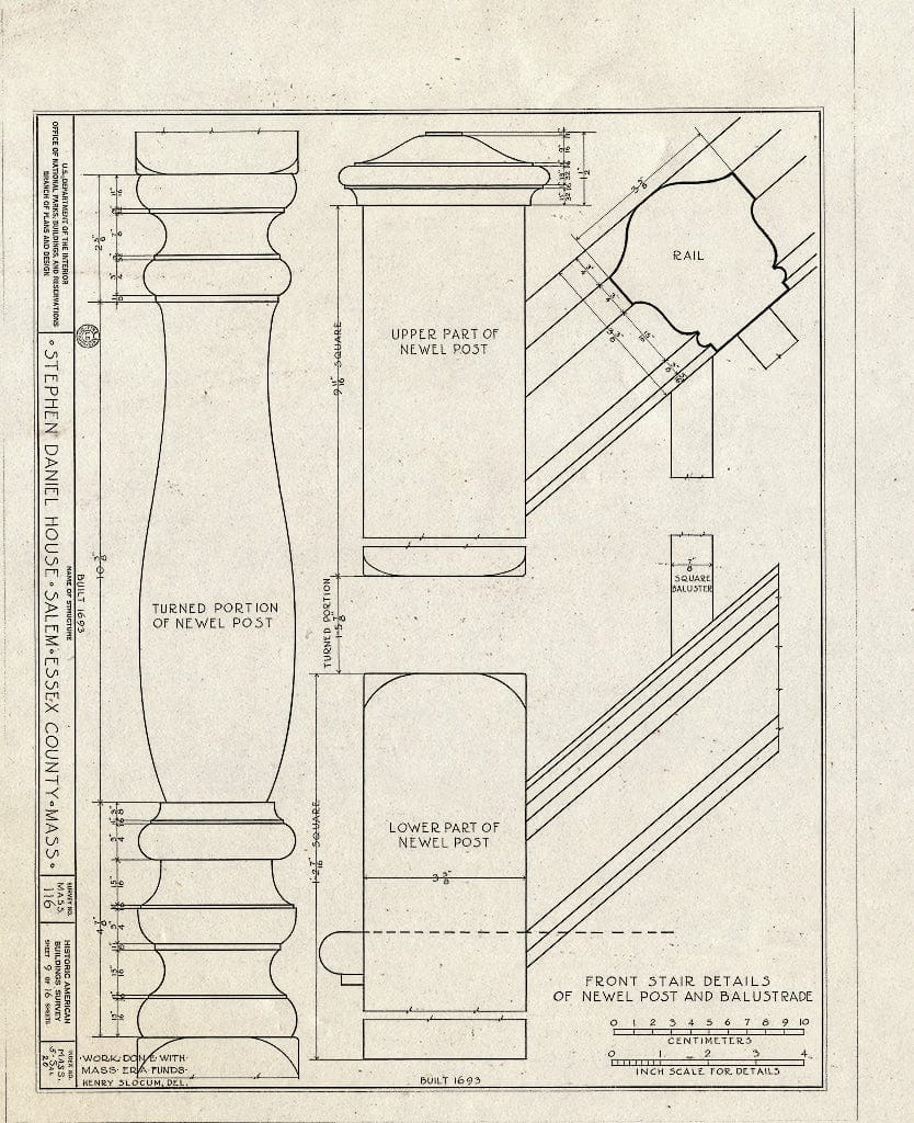 Blueprint HABS Mass,5-SAL,20- (Sheet 9 of 16) - Stephen Daniel House, Daniels & Essex Streets, Salem, Essex County, MA