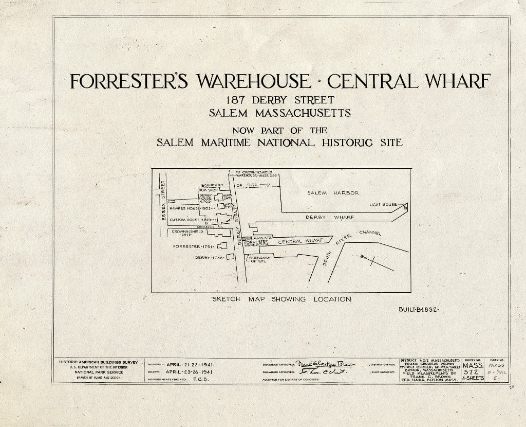 Blueprint HABS Mass,5-SAL,5- (Sheet 0 of 4) - Forrester's Warehouse, 187 Derby Street (Central Wharf), Salem, Essex County, MA
