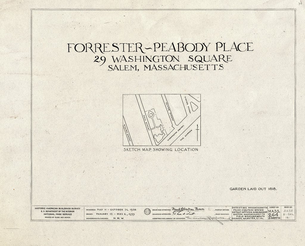Blueprint HABS Mass,5-SAL,18- (Sheet 0 of 3) - Forrester-Peabody Place, 29 Washington Square, Salem, Essex County, MA