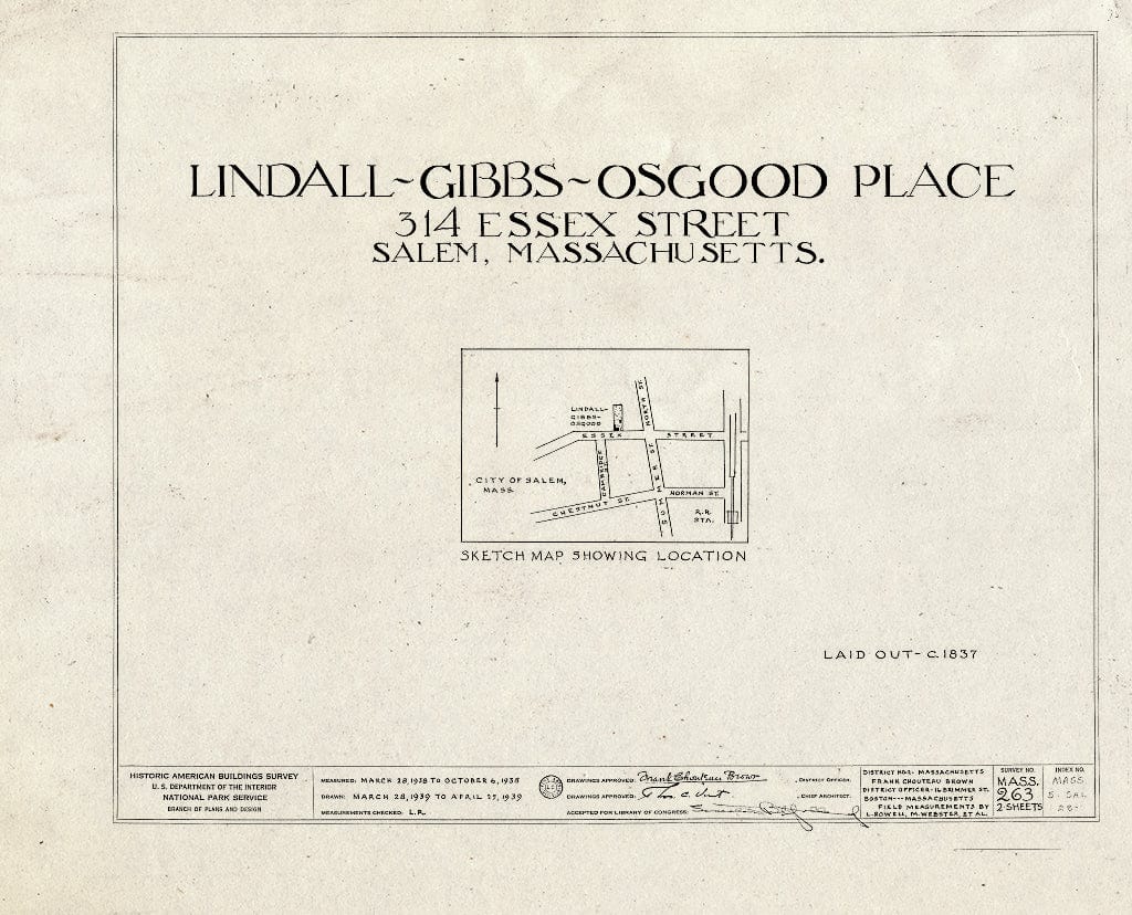 Blueprint HABS Mass,5-SAL,28- (Sheet 0 of 2) - Lindall-Gibbs-Osgood Place, 314 Essex Street, Salem, Essex County, MA