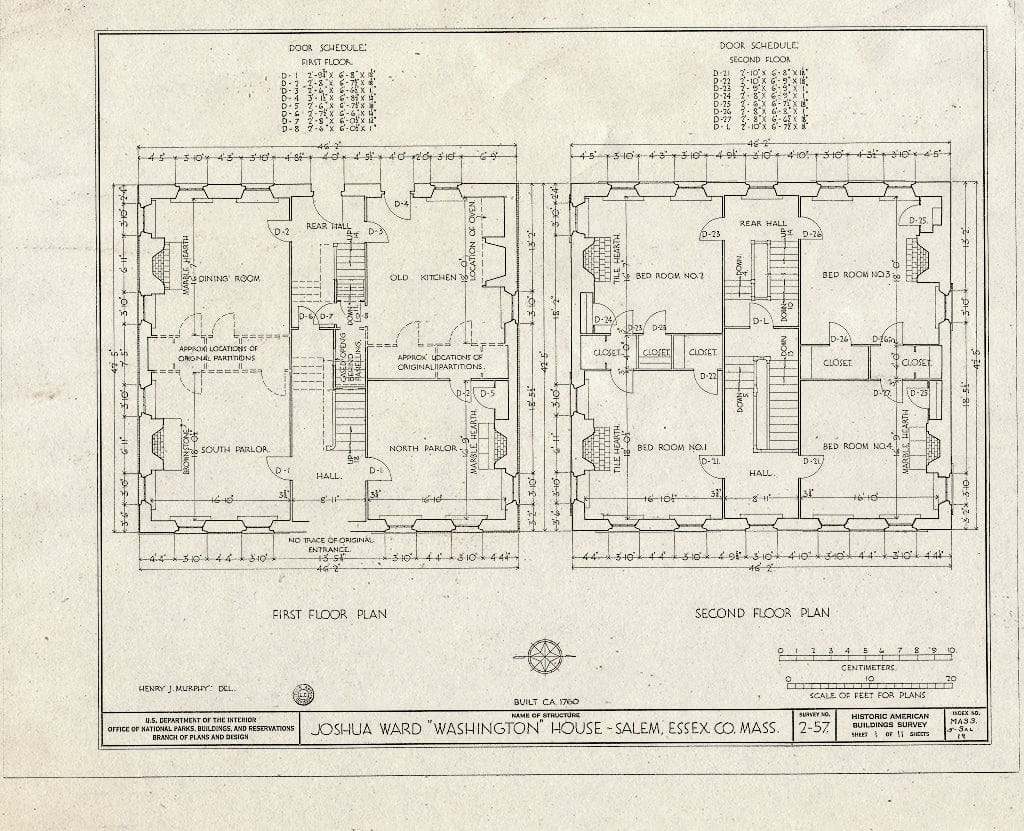 Blueprint HABS Mass,5-SAL,19- (Sheet 1 of 11) - Joshua Ward House, 148 Washington Street, Salem, Essex County, MA