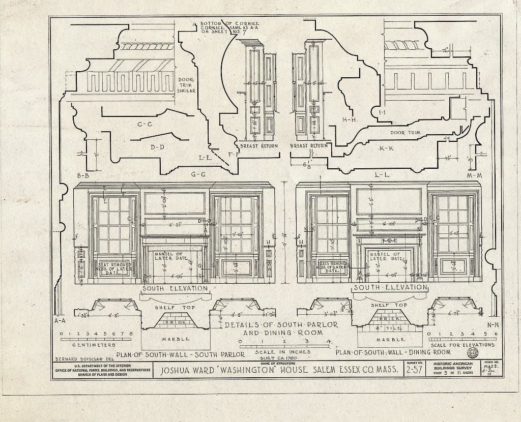 Blueprint HABS Mass,5-SAL,19- (Sheet 5 of 11) - Joshua Ward House, 148 Washington Street, Salem, Essex County, MA