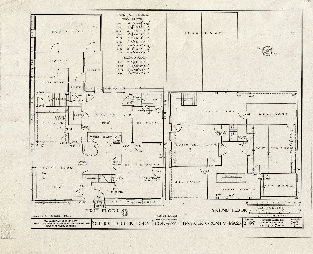 Blueprint HABS Mass,6-CON,1- (Sheet 1 of 7) - Old Joe Herrick House, Poland Road, Conway, Franklin County, MA