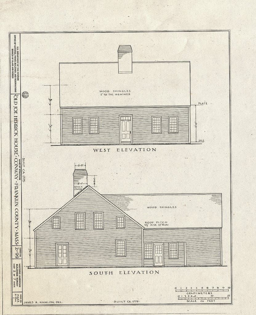 Blueprint HABS Mass,6-CON,1- (Sheet 2 of 7) - Old Joe Herrick House, Poland Road, Conway, Franklin County, MA
