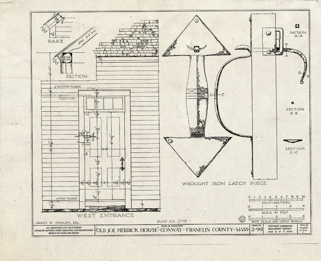 Blueprint HABS Mass,6-CON,1- (Sheet 3 of 7) - Old Joe Herrick House, Poland Road, Conway, Franklin County, MA