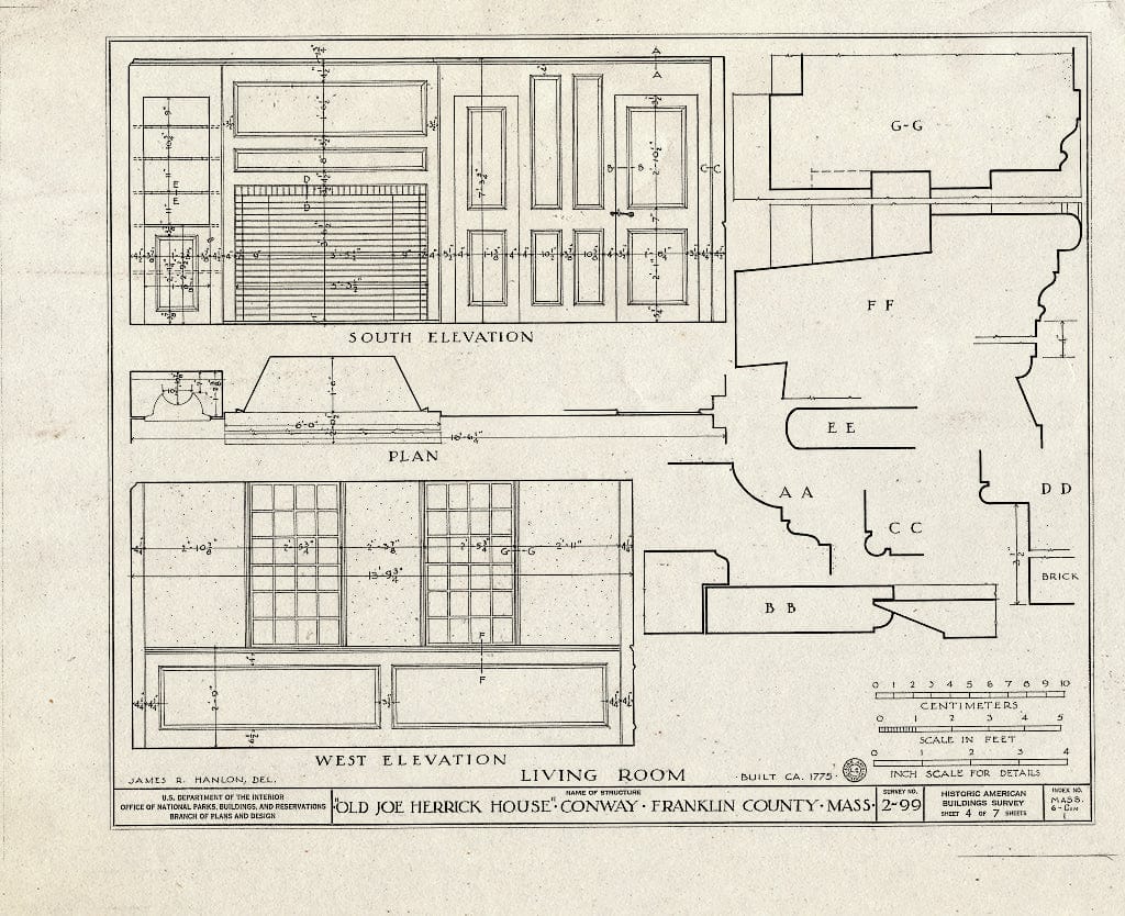 Blueprint HABS Mass,6-CON,1- (Sheet 4 of 7) - Old Joe Herrick House, Poland Road, Conway, Franklin County, MA