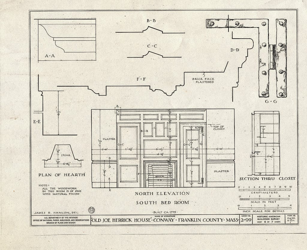 Blueprint HABS Mass,6-CON,1- (Sheet 6 of 7) - Old Joe Herrick House, Poland Road, Conway, Franklin County, MA