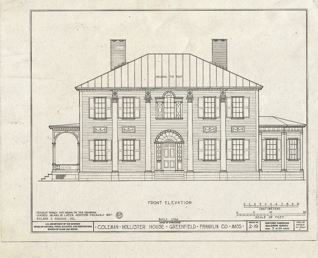 Blueprint HABS Mass,6-GREF,1- (Sheet 3 of 20) - Coleman-Hollister House, Bank Row, Greenfield, Franklin County, MA