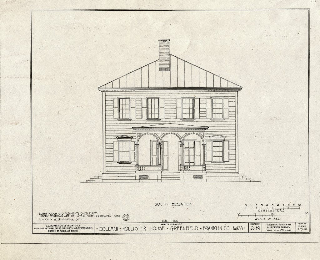 Blueprint HABS Mass,6-GREF,1- (Sheet 4 of 20) - Coleman-Hollister House, Bank Row, Greenfield, Franklin County, MA