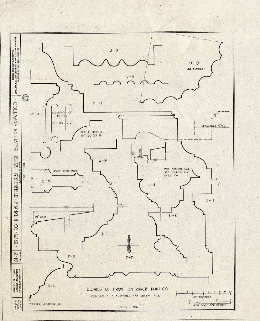 Blueprint HABS Mass,6-GREF,1- (Sheet 7 of 20) - Coleman-Hollister House, Bank Row, Greenfield, Franklin County, MA