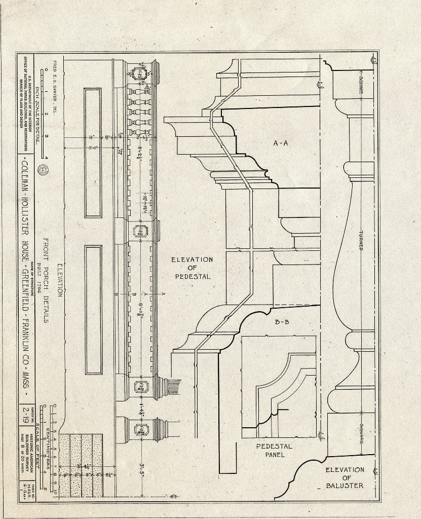 Blueprint HABS Mass,6-GREF,1- (Sheet 8 of 20) - Coleman-Hollister House, Bank Row, Greenfield, Franklin County, MA