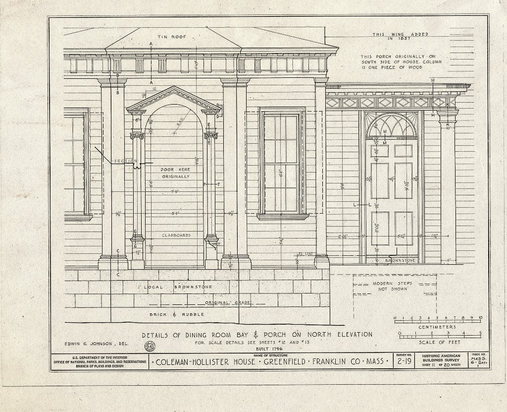 Blueprint HABS Mass,6-GREF,1- (Sheet 11 of 20) - Coleman-Hollister House, Bank Row, Greenfield, Franklin County, MA